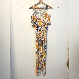 Pedro del Hierro tropical printed jumpsuit tie waist vacation cruise beach